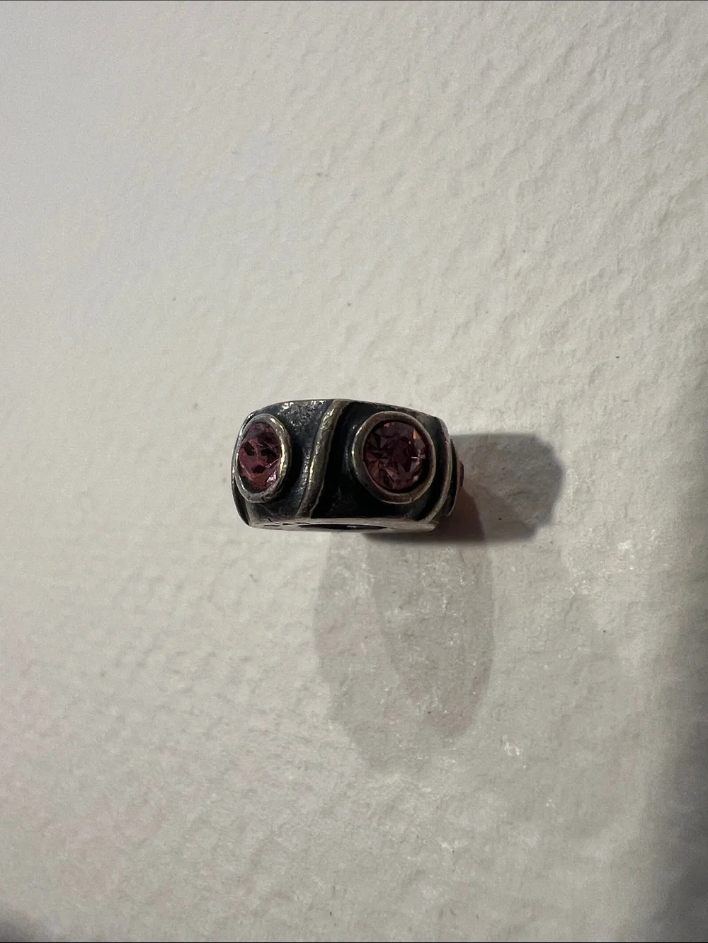 Sterling Silver Charm with Pink Gem Accents